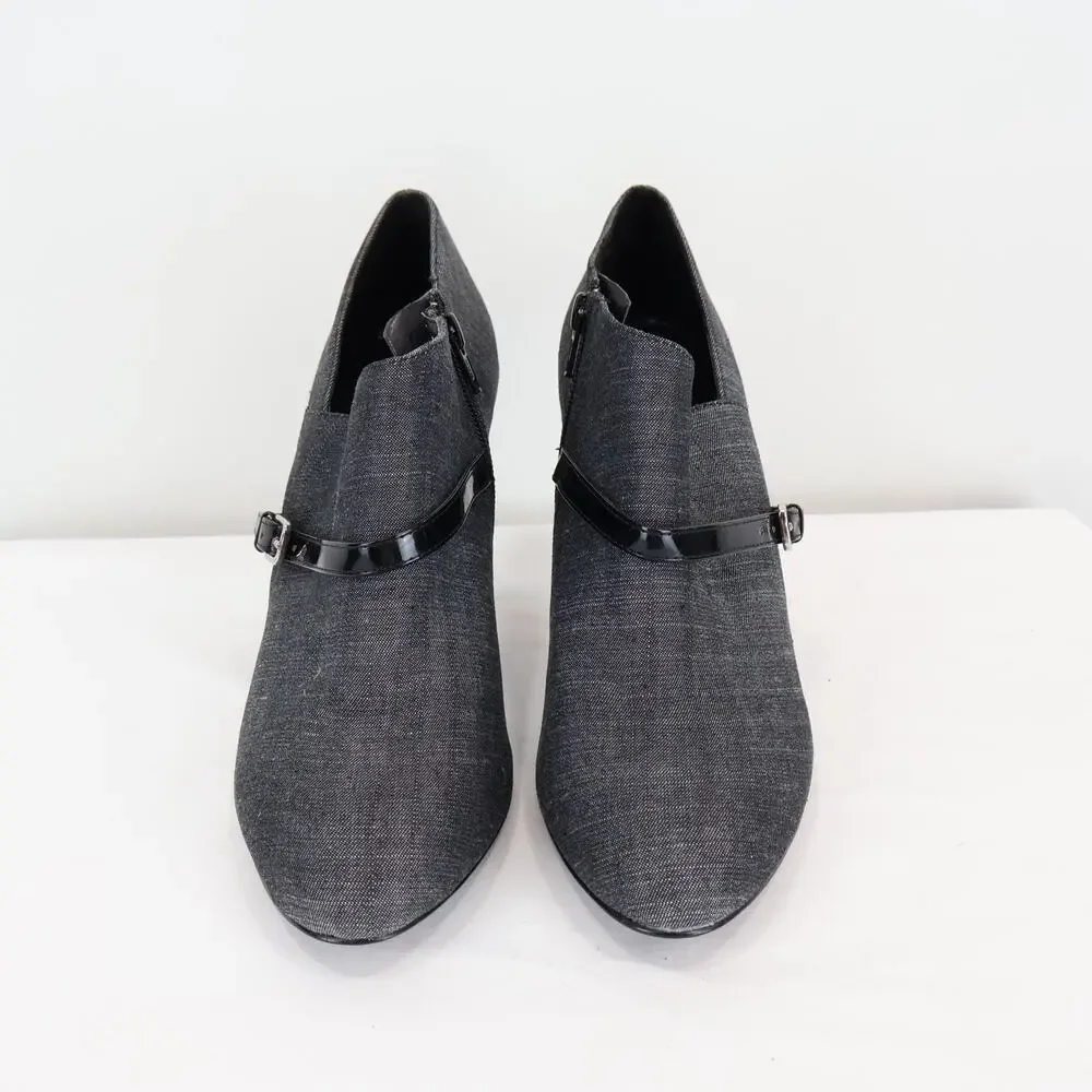 Nine West Mariono Grey Black Fabric Ankle Booties Size 10